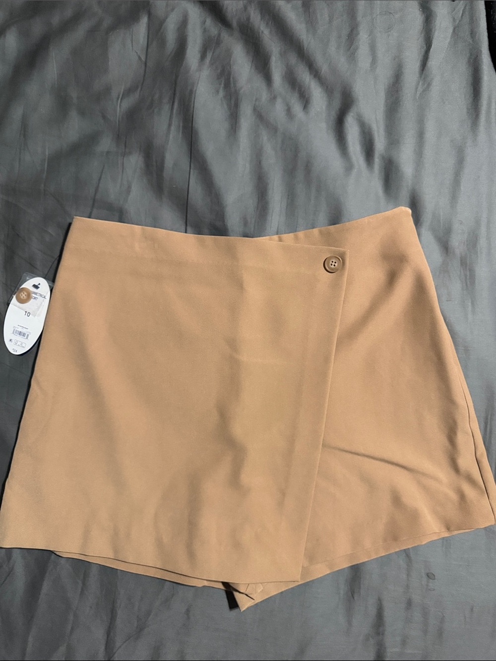 Tan Wrap Skort with Button Detail